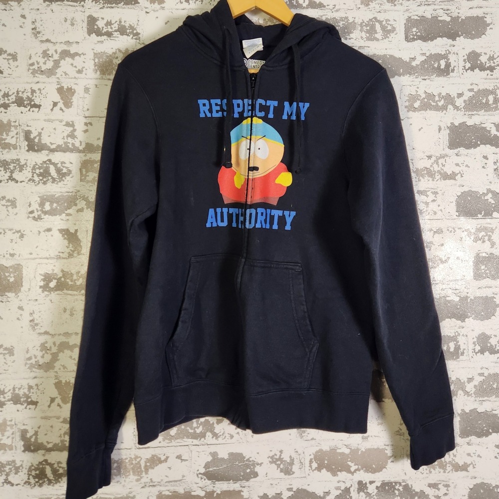 South Park Cartman Respect My Authority Zip Up Hoodie Small Black Comedy Central